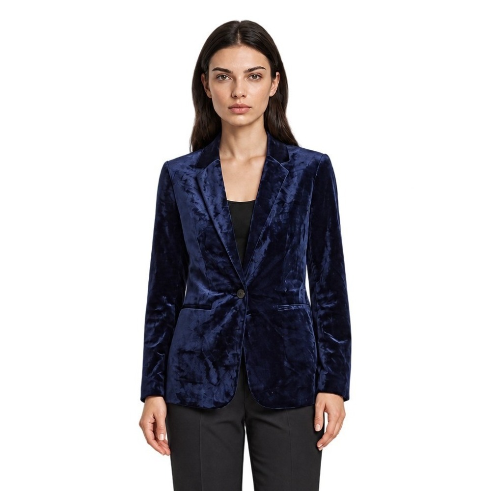 Ann Taylor Blazer Women's Size 4 Blue Crushed Velvet Button Jacket Evening